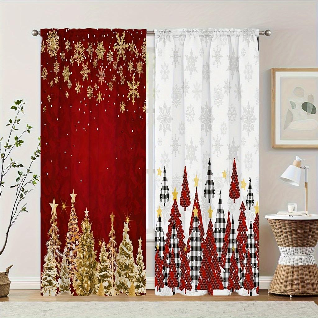 Christmas Tree Snowflake Polyester Drapes Rod Pocket Style Ideal for Easy Hanging Household Decoration Ideal for Bedchamber Office Kitchen