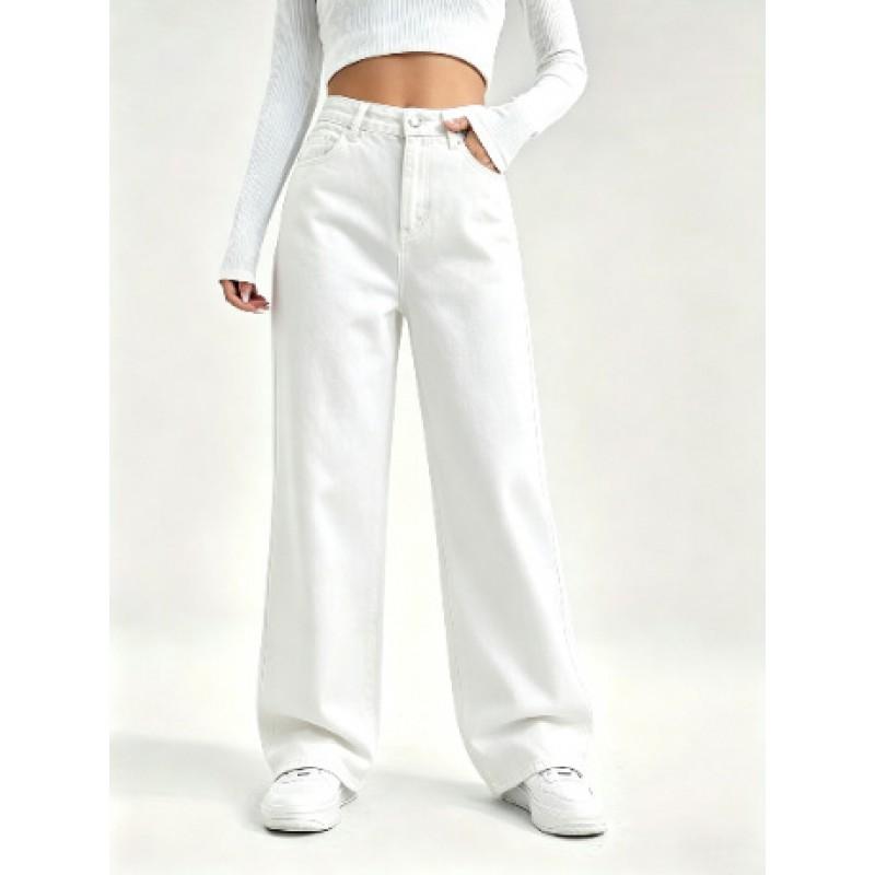 Womens High-Waisted Slim Fit Straight Leg Denim Jeans Cotton Blend Style