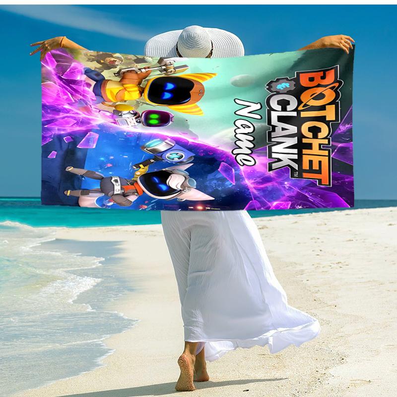 Personalized customized proof beach towel with Astro Bot  pattern - soft, absorbent, quick-drying, perfect swimming, camping&bathing
