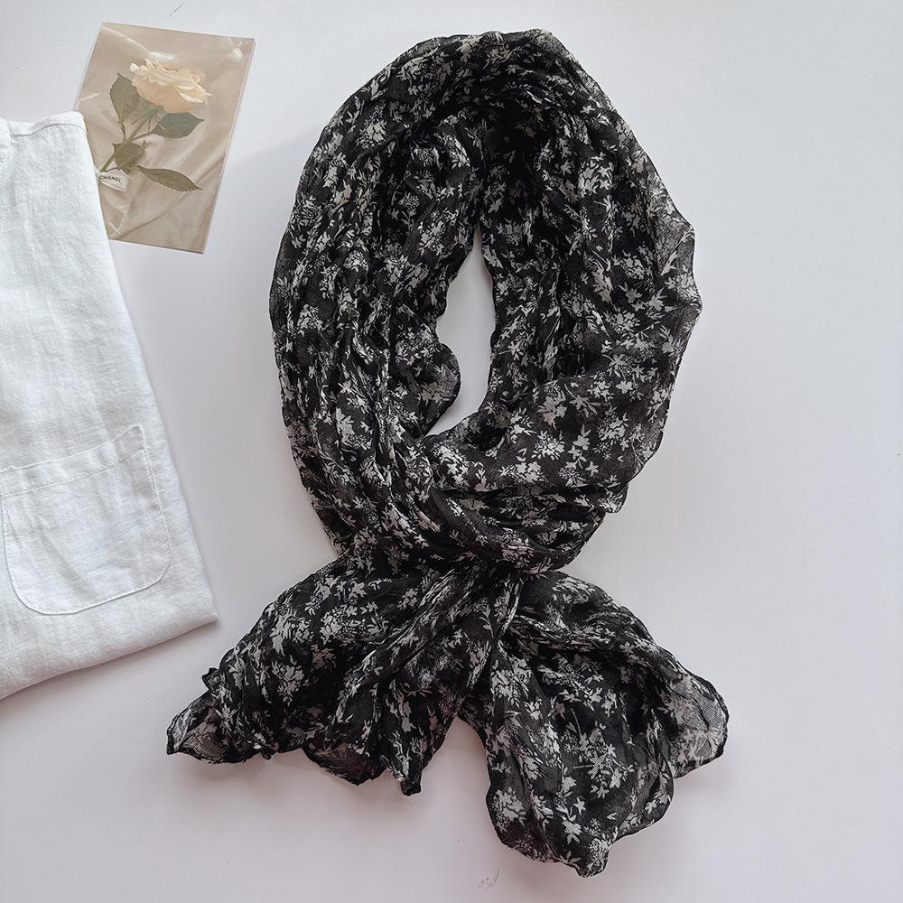 Vintage Cotton and Linen Scarves Square Scarves Women's Four Seasons Travel Floral Scarves