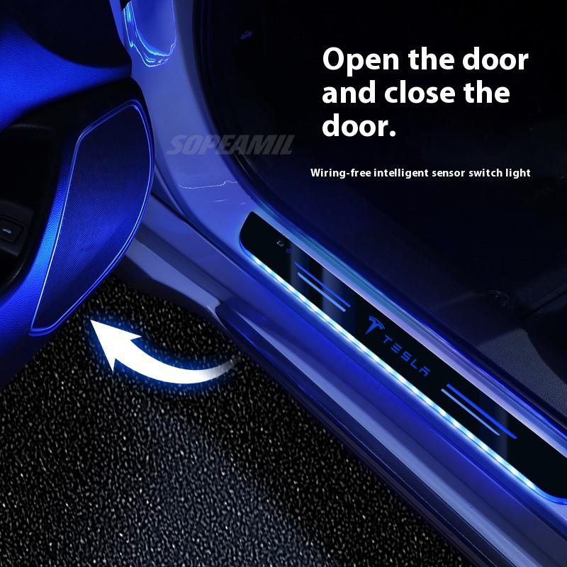 For Tesla Model 3 Model Y Model X Roadster Wireless LED Car Door Threshold Welcome Pedal Light USB Charging Mood Lamp Accessory
