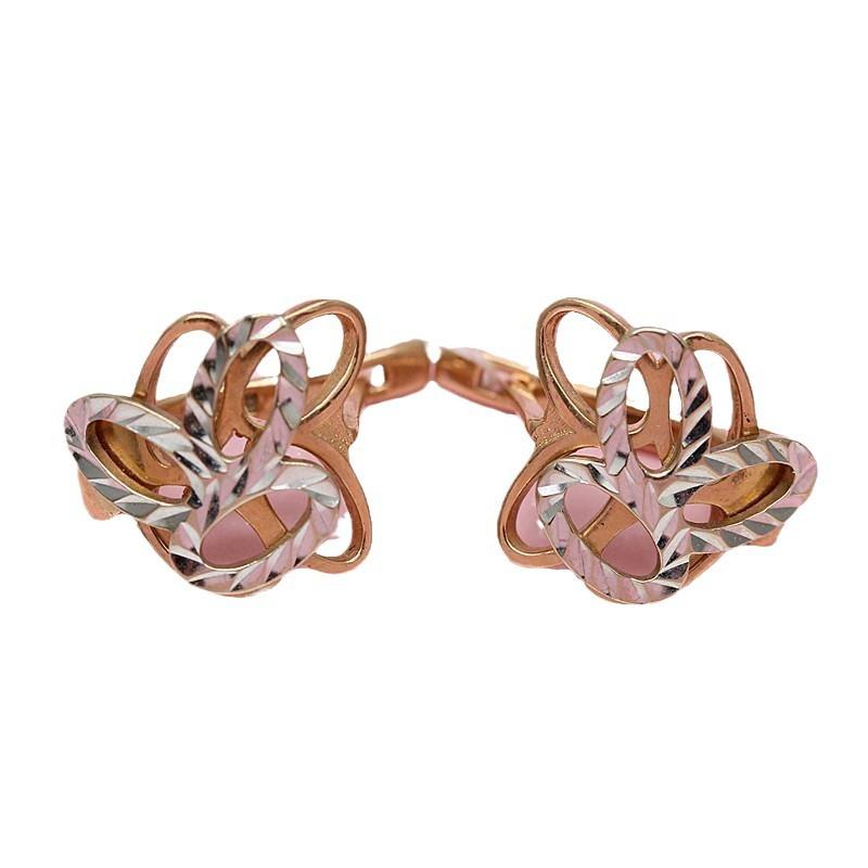 Exquisite Russian 585 Purple Gold Ear Buckle Women'S Simple Temperament Wind-Plated Rose Gold Flower-Shaped Soviet Hollow Earrings