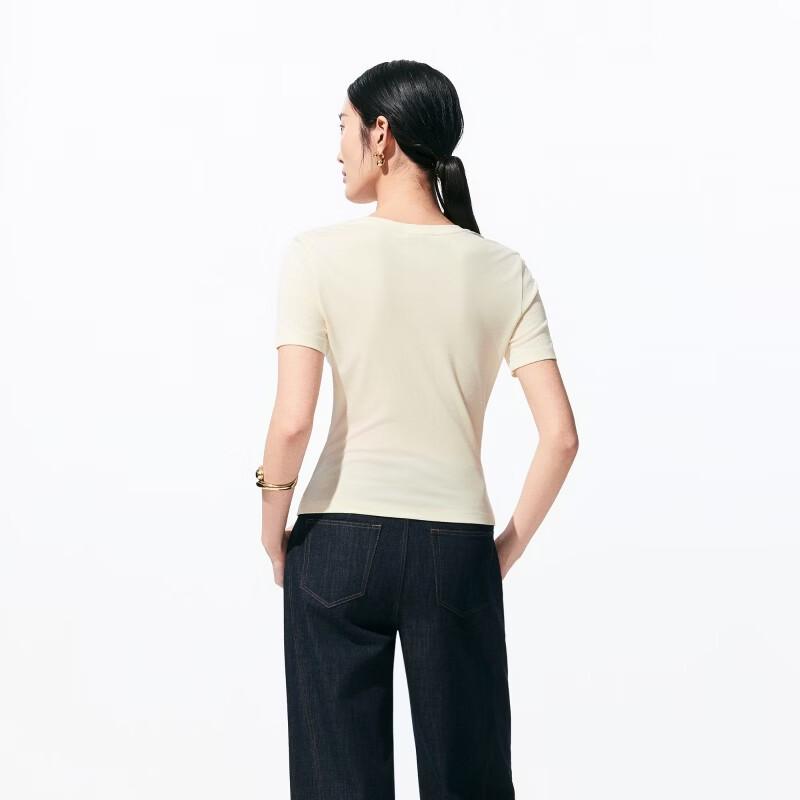 VEROMODA Women's Lyocell T-Shirt with Heart Rhinestone & Rounded Hem