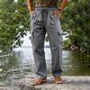 Men's Cotton Linen Drawstring Waist Straight Leg Breathable Long Cargo Pants Casual Loose Fit Trousers with Pockets
