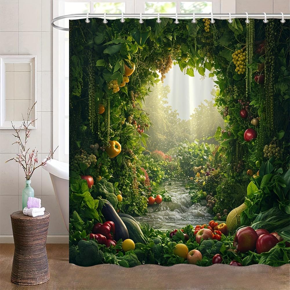 Üppiger Garten-Badevorhang - Üppiges Gemüse & Obst; Wasserdichte Heimdekoration bringt Frische in Ihr Badezimmer