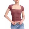 Solid Color Square Neck Short Sleeved Top Pure Color Square Collar Short Sleeve Tops Female