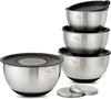 Stackable Mixing Bowl - Oak & Steel - 14 Pieces - Stainless Steel - Airtight Lid - Graters Included