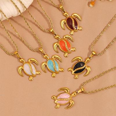 Edelstahl Meeresschildkröte Anhänger Halskette - Ozean Stil Titan Schmuck für Frauen