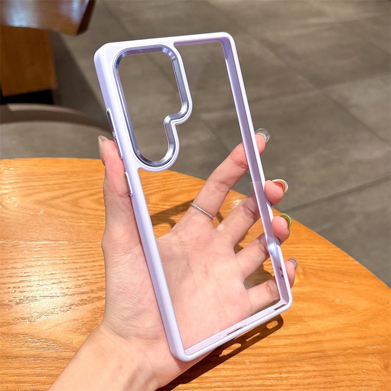 HD Transparent Acrylic Case For Samsung Galaxy S25 S24 Ultra Plus Metal Camera Ring Silicone Bumper Armor Shockproof Hard Cover