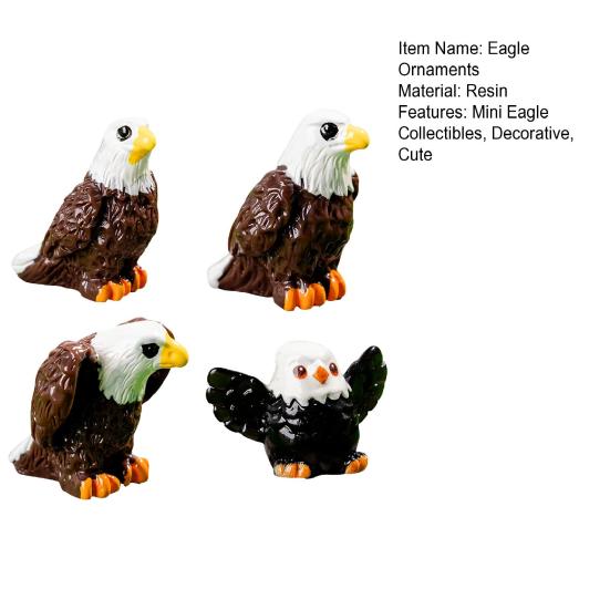 4Pcs Mini Eagle Figurines Miniature Resin Animal Ornaments Mini Bald Eagle Collectibles for DIY Craft Accessories Fairy Garden Decoration