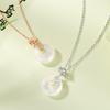 Women Chinese Style Ginkgo Leaf Fortune Ping An Buckle Imitation Agate Pendant Clavicle Necklace
