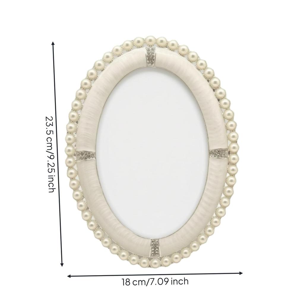 Oval Pearlized Silver Photo Frame with Jeweled Accents Elegant Metal Picture