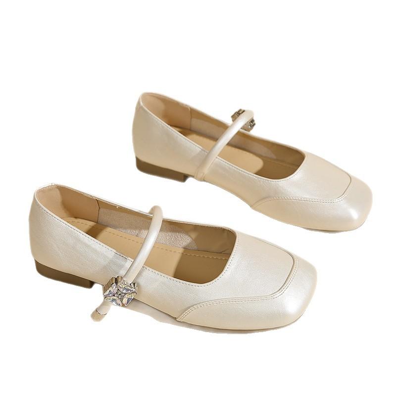 Silver Mary Jane shoes women's head with thick heel temperament light mouth 2025 new single shoes flat bottom