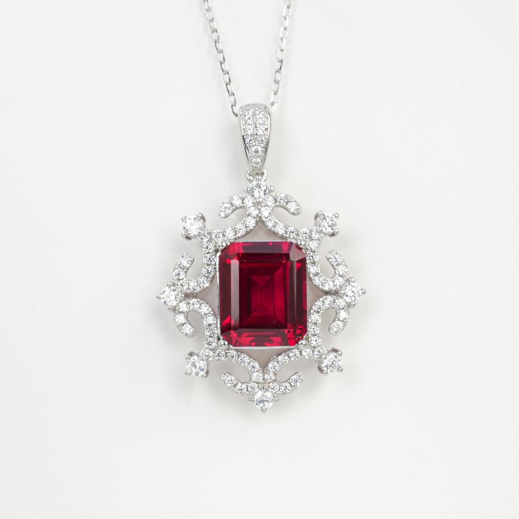 S925 Sterling Silver Ruby Snowflake Pendant Necklace - Elegant and Versatile Design