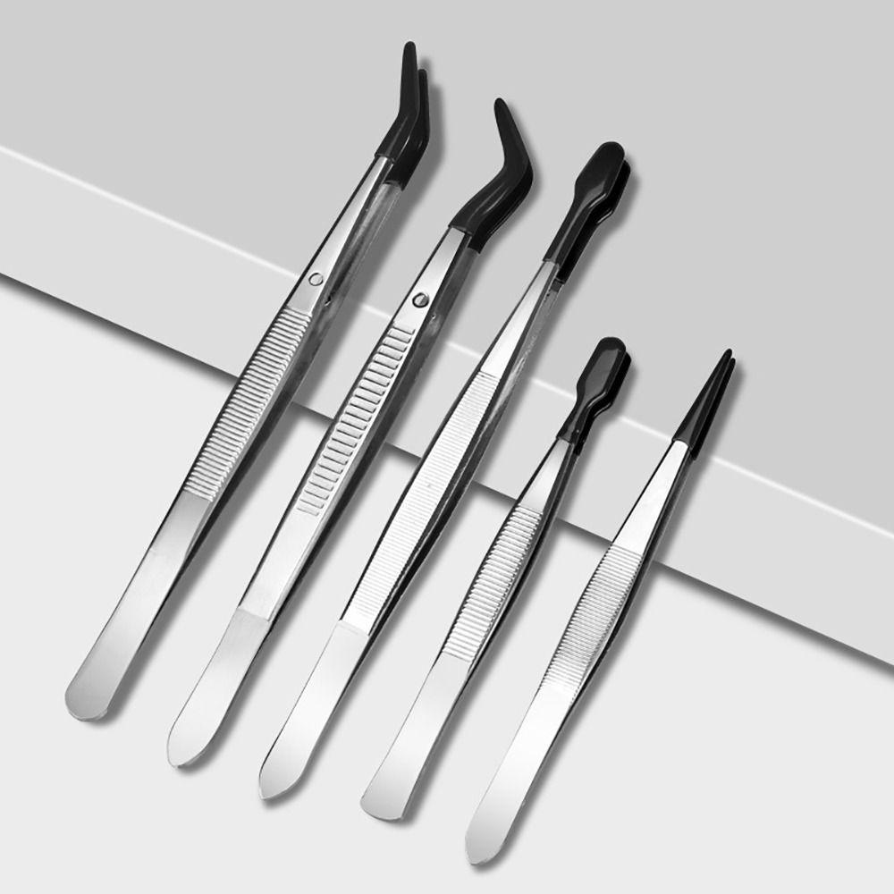 Non Marring Flat Tip Tweezers PVC Coated Rubber Tips Tweezers Accessories Long Bent Tweezers