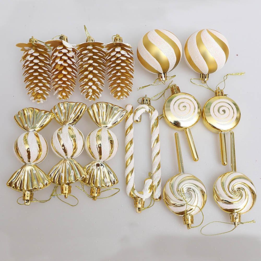 15Pcs Candy Cane Christmas Ball Ornaments Set Plastics Hanging Xmas Tree Christmas Tree Pendant Gift Pendants Party Decor Ball