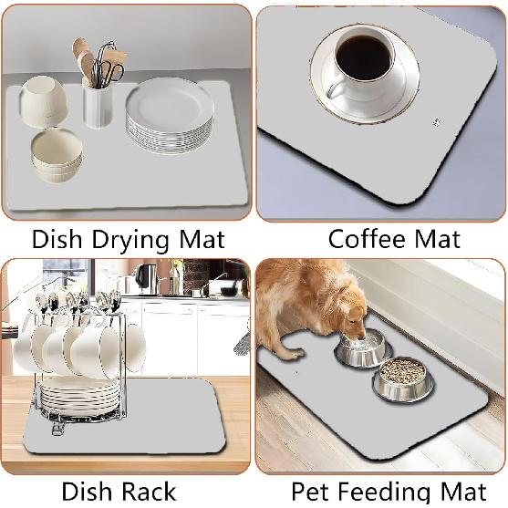 Dish Drying Mat Multi-Purpose Kitchen Drying Mat For Counter Eacy To Clean Absorption Drying Kitchen Pad Foldable Rack Pad 12*16In (Grey)
