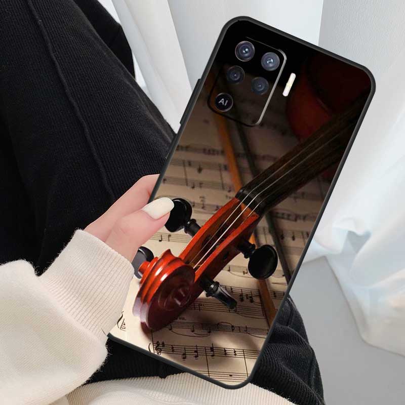 Elegant Violins Bow Sheet Music Case For Oppo A18 A38 A58 A78 A98 A80 A60 A40 A96 A76 A16 A94 A74 A54 A15 A17 A57 A77 A5 Pro