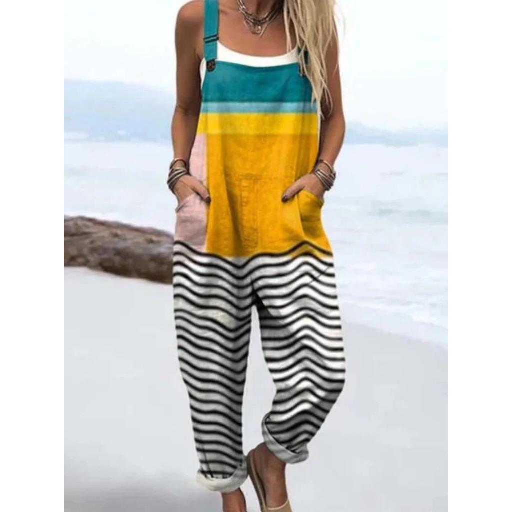 VIONA Damen Ärmelloser Jumpsuit Sommer Boho Floral Weites Bein Lange Hose Strampler Damen Träger Große Größen Freizeit Locker Latzhose