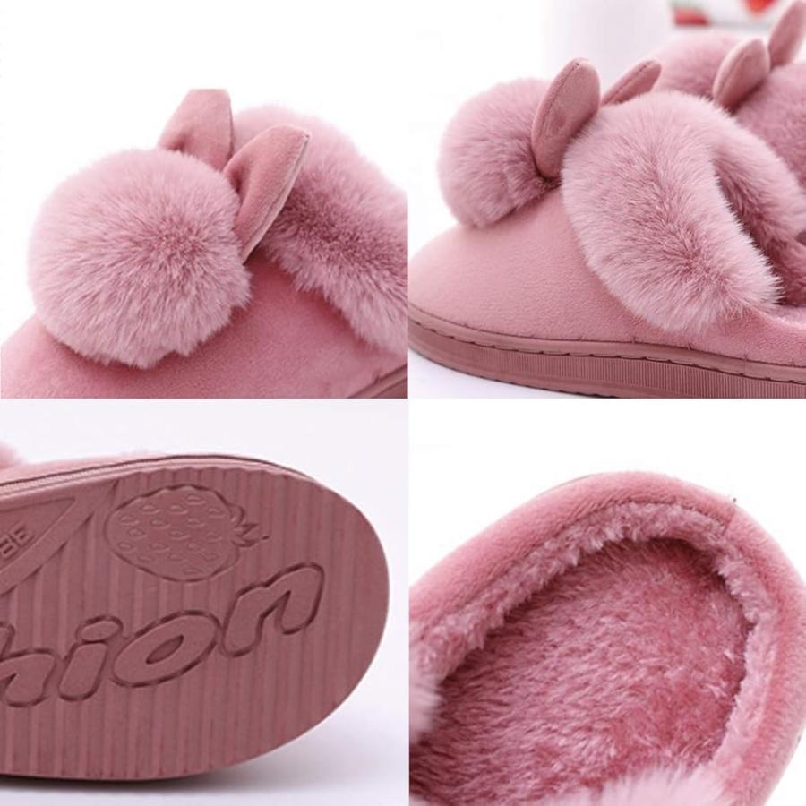 Warm Fluffy Slippers Women's Room Shoes Anti-slip Indoor Shoes Fur Fluffy (Gray, 22.0-22.5 cm)