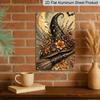 2D Flat, 1pc Halloween Decorative Sign & Plaque, Vintage Floral Witch Hat & Broom Aluminum Sign, Spooky Fun Decor, Halloween Artwork Wall Decor