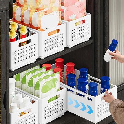 3-częściowy wysuwany organizer, składane plastikowe pudełka do przechowywania z uchwytami, wielofunkcyjny organizer szuflad do szafy spiżarni