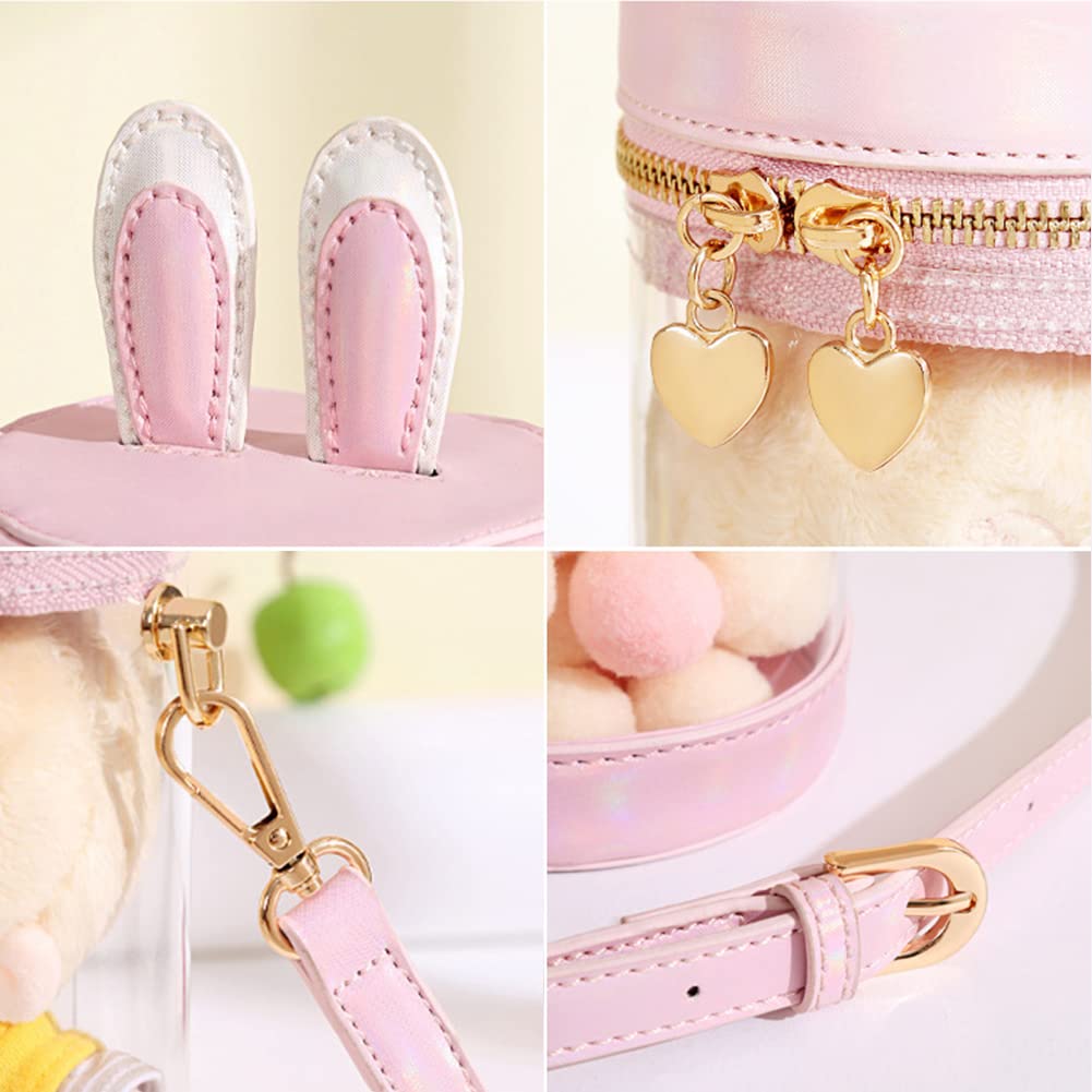 [YUYAKESHI] Ita-bag Show Bag, Shoulder Bag, Event Bag, Plush Toy, Rabbit Ears, 2-Way, Transparent Bag, Mini Pouch, Cylindrical Bag with Lid (Pink,