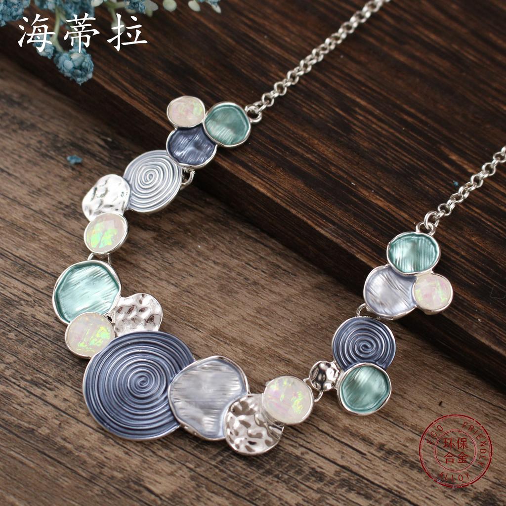 Round Color Painted Oil Alloy Necklace Bohemian Pendant Vacation Style Fashion Ladies Customization