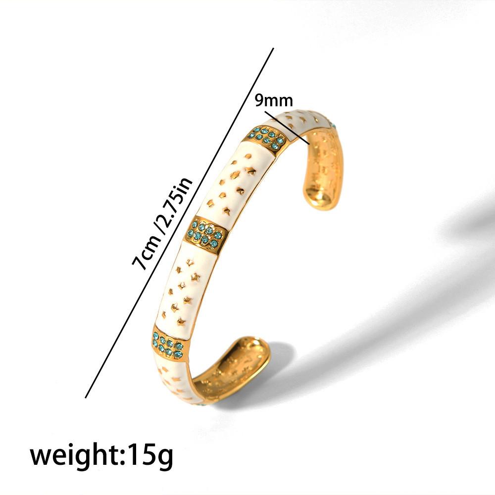 French Vintage Steel Open Cuff Bracelet With 18k Gold Plating And Diamond Accents For Fashion Jewelry Enthusiasts