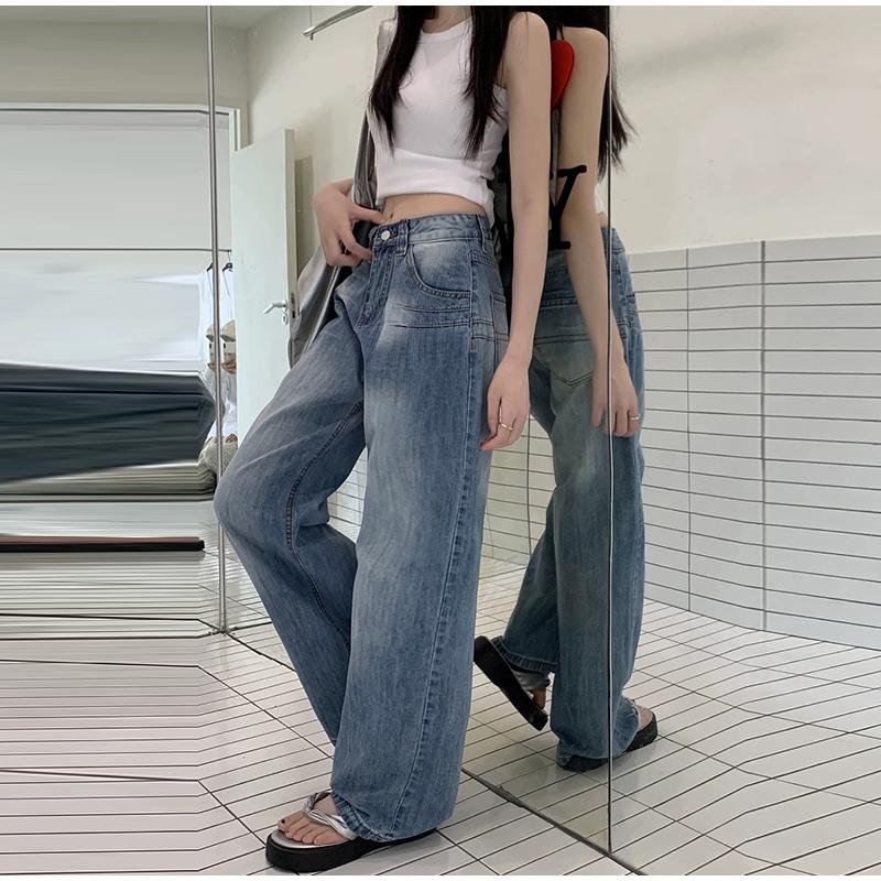 High Waist Straight Leg Jeans Women's Early Spring Plus Size Pear Shaped Body High Street Wide Leg Long Denim Pants