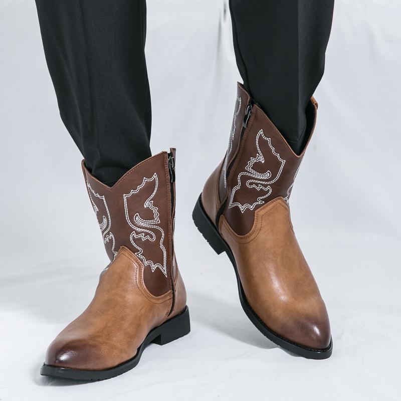 Fashion Western Motorcycle Knight Cowboy Boots Chelsea Men's Fashion Walking Shoes Men Handmade Slip on Shoes Leather Motorcycle Boots