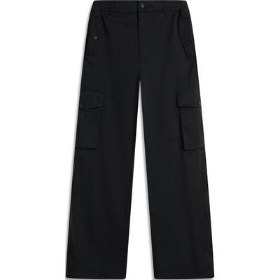 Li Ning Sports Lifestyle Serie Einfarbig Mittelhoch Bequem Atmungsaktiv Vielseitig Locker Gerades Bein Freizeit Hose Damen Unterteile Schwarz AKXU184-2
