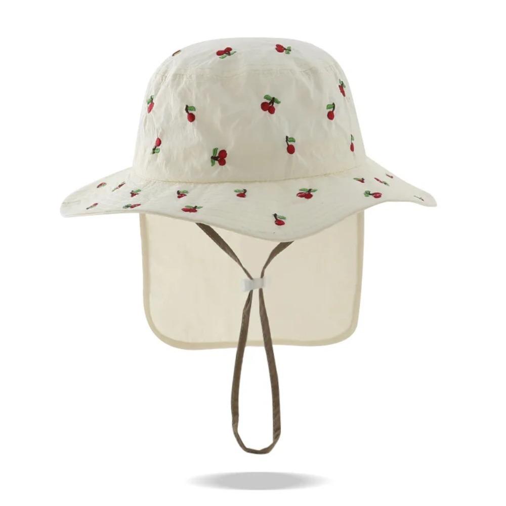 Cartoon Embroidery Children Panama Cap Neck Protection Summer Fisherman Hat Baby Sun Hat  Beach