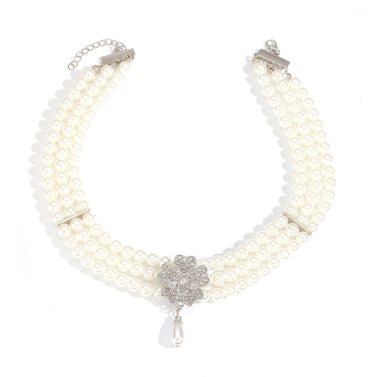 Baroque Pearl Necklace Diamond Flower Sweater Chain Multi-layer Vintage Niche Premium Clavicle Chain