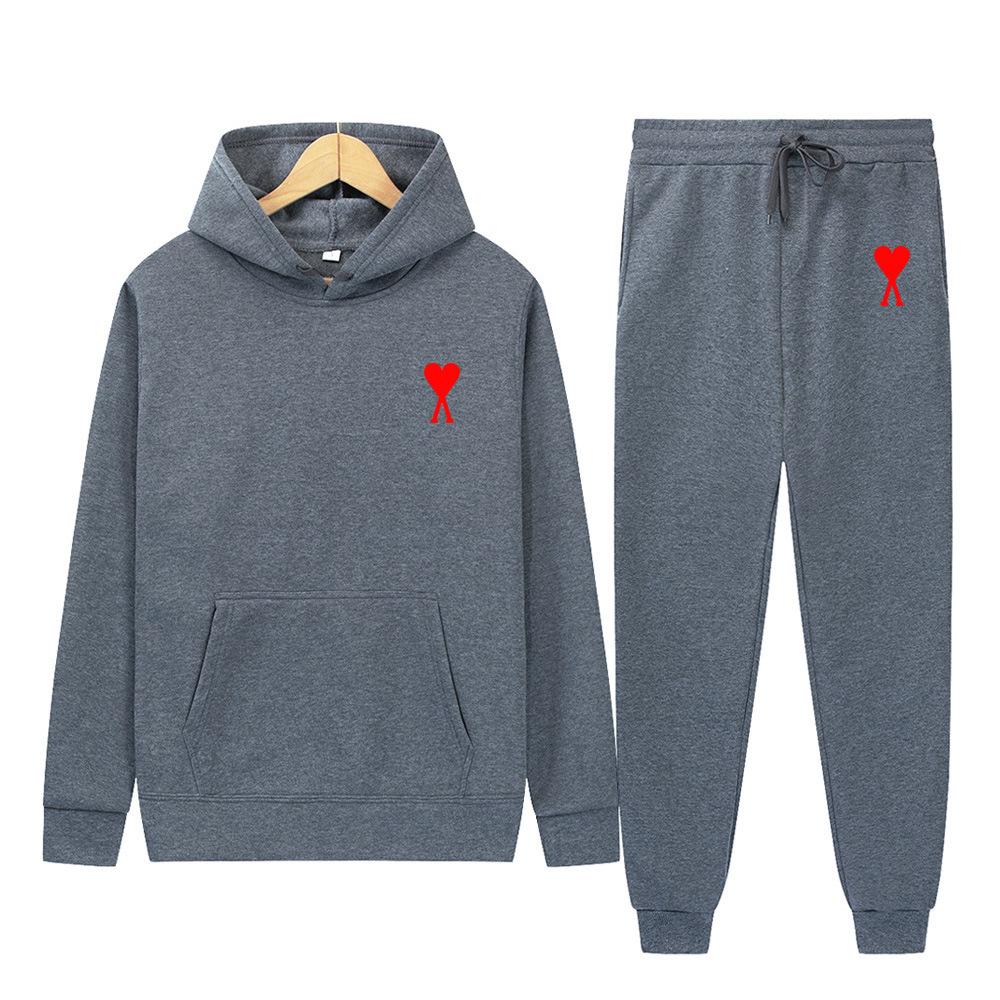 Spring Tide Brand Aml Classic Big Love Printing Men and Women the Same Couple Hooded Sweater Set