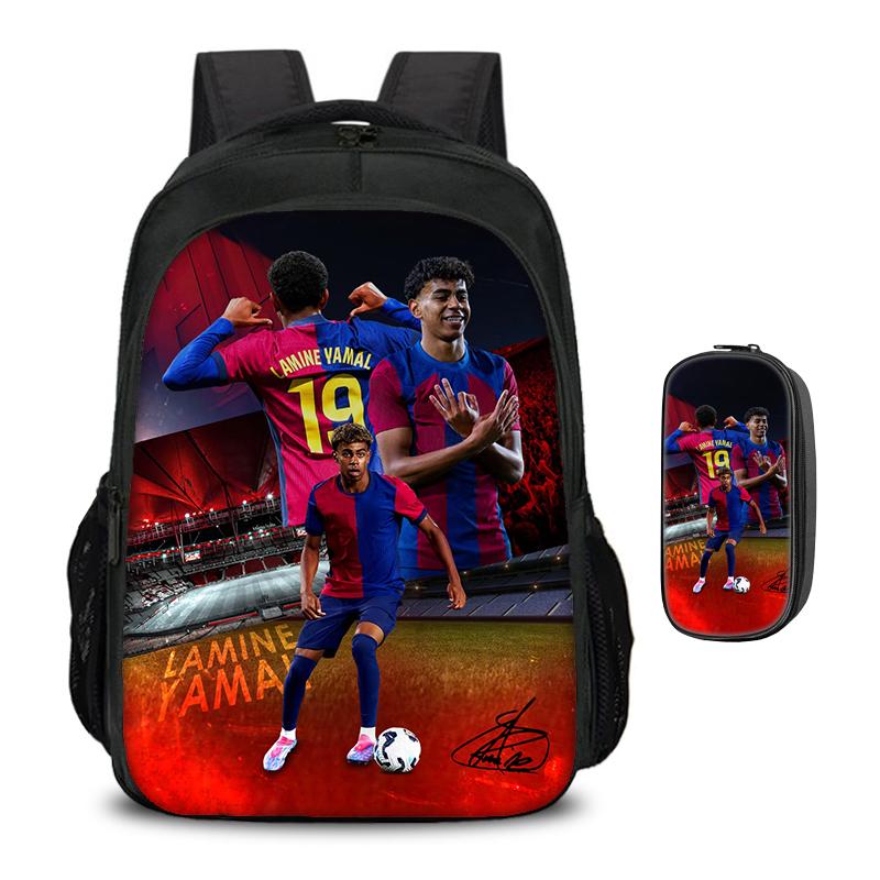 Sac à dos Sport Football avec Poche Avant Ronaldo Set de 3 Pièces Sacs Apprentissage Sac à dos Écolier Bandoulière Sac Fourre-tout CR Star du Football Trousse à Crayons