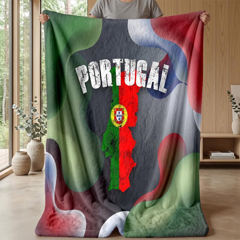 Portugal Football Printed Flannel Blanket Skin Friendly Warm Decorative Throw for Indoor Couch Bed Daily Use
