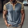 Men Casual Loose Color Block Short Sleeve Henley T Shirt