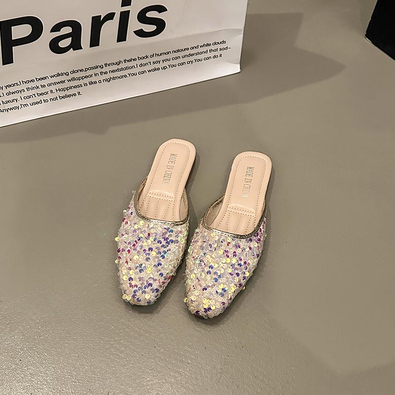 Woman Slippers Wedding Summer Rubber Black Shoes for Women 2025 Rhenstone Sandals Mules Slides Jewels Crystals Flat Korea Style