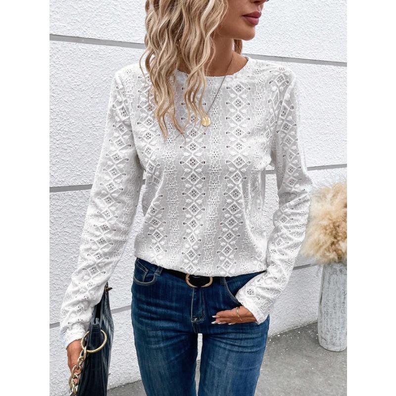 Solid Long Sleeve Lace Casual Pullover Unisex Shirt