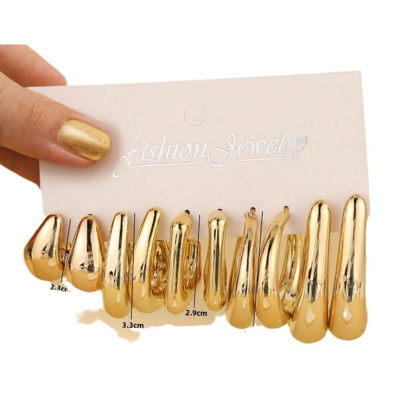 10 Pieces/set of New Irregularly Shaped ABS Acrylic Gold CCB Lightweight Earring Set, C-shaped and Teardrop Shaped