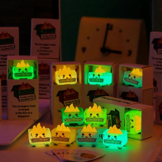 Stress Relief Ball with LED Light Flame Trash Can Design Squeeze Toy Employee Appreciation Gifts Ornament Party Favor