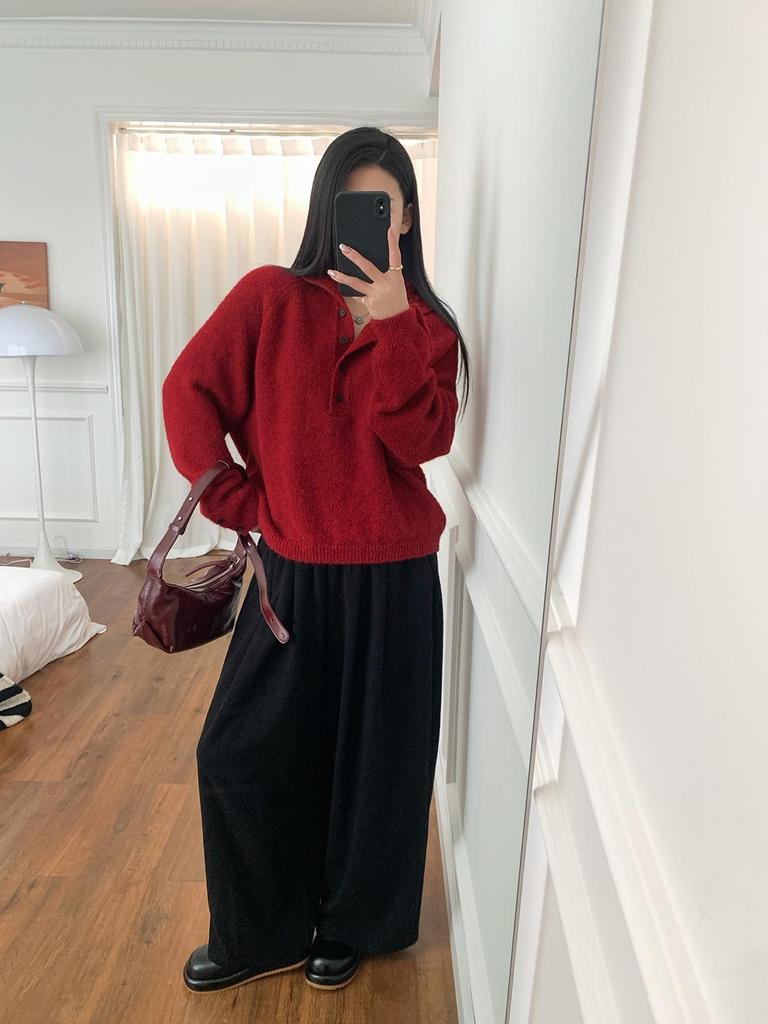 Cor24 Women's Red Baby Alpaca Wool Pullover - Soft, Warm, Long-Sleeved Half-Collar Sweater for Autumn & Winter