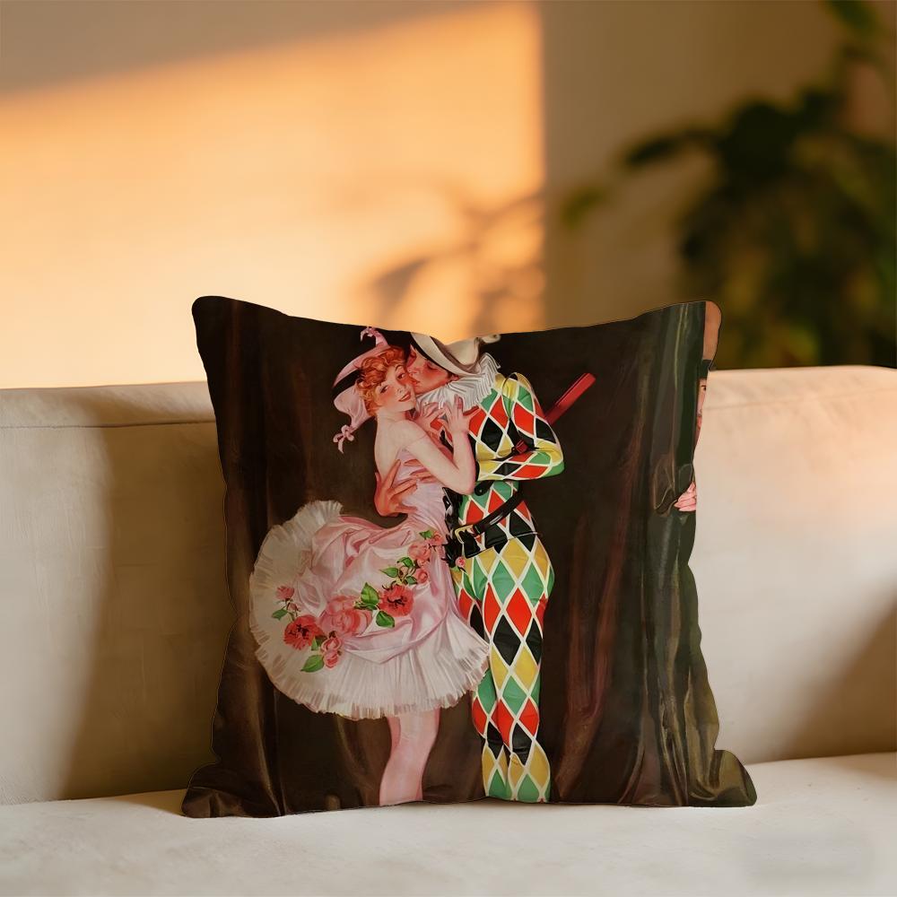 

Retro Illustration Cushion Cover Cozy Velvet Throw PillowSoft Warm Cushion For Sofa Bed 30x30 cm