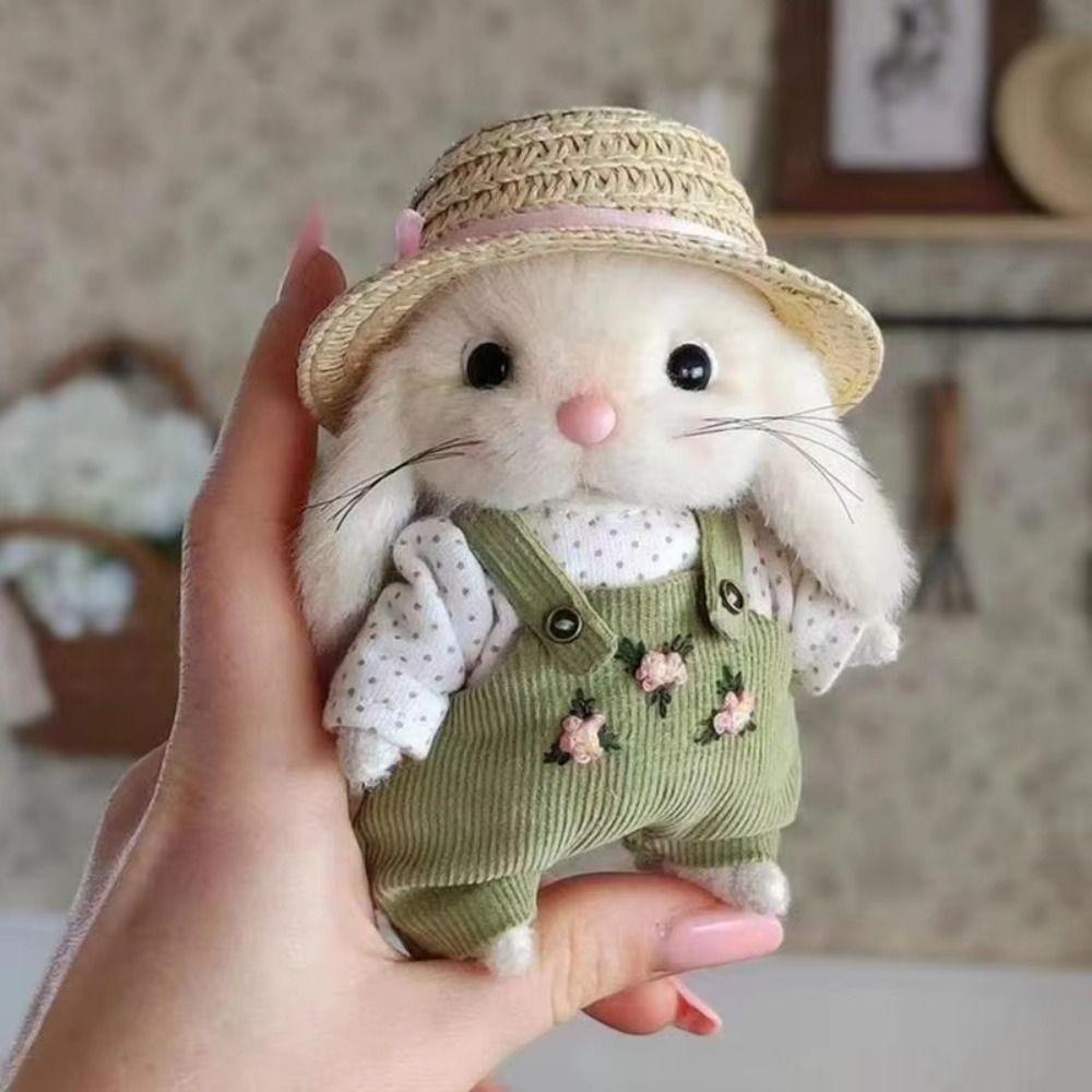 Plush Stuffed Gardener Little Rabbit Doll Handmade Rabbit Plush Doll  Backpack Decor