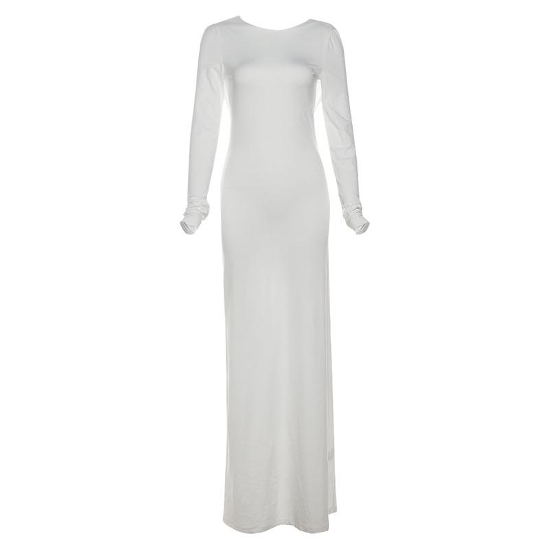 Elegant European & American Women's Backless Long Sleeve Evening Gown - Autumn/Winter Collection
