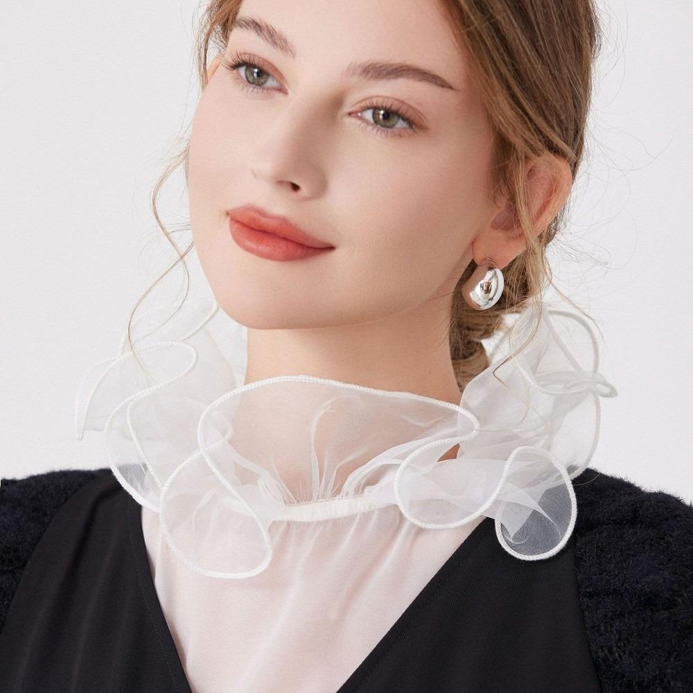 Polyester Trim False Collar Ruffle Design Breathable Detachable Collar Lace Trimmed Matching Arm Cuffs Half Shirts