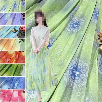 Ancient Flower Print Tulle Chiffon Fabric For DIY Hanfu Stage Dance Dress Costume Sewing Designer Fabric Decor Crafts 100x150cm