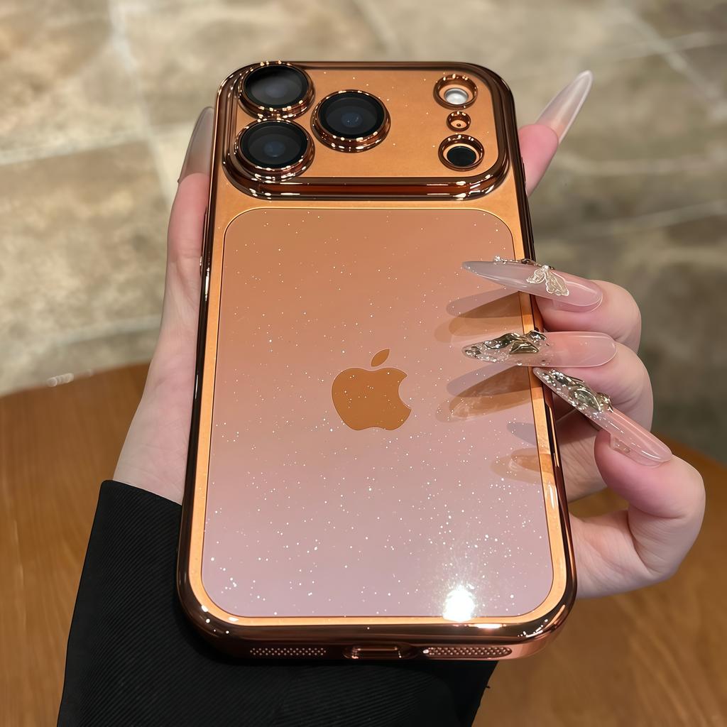 Luxury Clear Bling Glitter Plating Case for iPhone 17 Air 16 15 14 Plus 13 12 11 Pro Max Ultra Thin Lens Protection Hard Cover