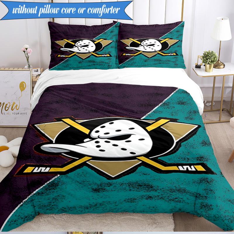 Set Biancheria da Letto 3 Pezzi Squadra di Hockey Anaheim Ducks Stampa 2D (Include 1 Copripiumino + 2 Federe Senza Imbottitura), Decorazione camera da letto, Regalo ventilatore